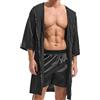Amy Coulee - Vestaglia da uomo in satin, accappatoio leggero, pigiama da notte per uomini, Nero , M