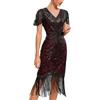 Generic Abito da donna anni 20 Gatsby 1920er, abito verde con frange dorate, abito da ballo flapper, abito corto Charleston, costume da carnevale e da festival con paillettes, abito a maniche corte con frange