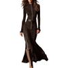 Generico Abito Maxi in Camoscio Retro Western Donna - Elegante Patchwork con Cerniera Bordo Cowgirl Maniche Lunghe Minivestito Monocolore Stile Chic