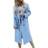 Suncadmious Donna Autunno e Inverno Giacche di Lana Slim Fit Manica Lunga Risvolto Doppio Petto Midi Trench con Tasche (Blu,M)