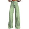 nicticsi Jeans da Donna a Strisce Pantaloni Lunghi a Vita Alta alla Moda Denim Pants Vintage Streetwear con Bottoni e Cerniere