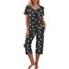 PrinStory Set pigiama da donna a maniche corte con maglietta e pantaloni capri, abbigliamento da casa con tasche, Luna Stella Nera, XL