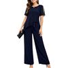shownicer Completo Donna Elegante Tailleur Donna Eleganti Tuta in Chiffon 2 Pezzi Set Curvy Completo da Cerimonia Taglia Grande A1 Blu Scuro M