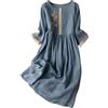 Generic Abito Lungo Donna Elegante Vestiti Lunghi Estivi Abito a Sette Quarti con Maniche Ricamate in Cotone e Lino Gonna Lunga Ampia Ed Elegante Vestito Donna Primaverile Lungo Lunghi Estivi (Navy M)