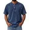 Generic T-shirt da uomo a maniche corte con scollo a V lavato vintage vestibilità rilassata Henley denim camicie retrò lavaggio t-shirt tinta unita pullover tees, Blu scuro, XXL