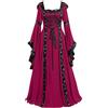 Generic Abito da Pavimento Cosplay Vintage Medievale Rinascimentale Gotico da Donna Vestito Lungo (Red, XXXXXL)