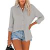 NONSAR Camicetta da donna, elegante, con colletto, in cotone, a maniche lunghe, da donna, casual, sciolta, grigio., L