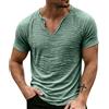 Generico Maglia Uomo Collo A V Manica Corta in Cotone E Lino, Finitura Vissuta con Bordi Grezzi, Modello Ampio Tinta Unita Perfetto per L'Estate E Le Giornate al Mare(Green, M)