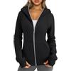 Onsoyours Donna Felpa con Cappuccio e Zip Giacca Elegante Scollo a V Top Manica Lunga Hoodie Autunno Invernali A Nero XS