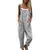 Generico Salopette Donna Estiva Lunga Tuta Intera in Lino e Cotone con Stampa Floreale Boho Chic Jumpsuit Gamba Larga Tasche Bretelle Regolabili Taglie Forti Mare Vacanza Comoda Baggy