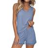 Demegimi Pigiama Donna Estivo Sexy Pigiami Notte in Cotone con Rifiniture in Pizzo, Canotta Scollo a V e Pantaloncini con Coulisse, Set Loungewear S-XXL