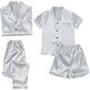 cfpqv Set di 4 pigiama da donna in raso, a maniche lunghe, in seta, con bottoni, a maniche corte, set da notte, grigio., M