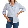 Enmain Camicia Donna Righe in Lino Manica Lunga Camicie con Bottoni in Cotone Classico Casual Bluse Estiva con Colletto a V e Tasche per Ufficio e Lavoro S-2XL
