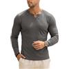 Muscle Cmdr Manica Lunga da Uomo Scollo a V Magliette Intime Slim Fit Stretch Casuale T-Shirt Uomo （Grigio S）