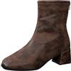 Generic Stivaletti da donna in pelle con tacco - Tronchetto con chiusura lampo, tacco a blocco, in pelle, eleganti a quadretti, marrone, 42 EU