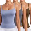 Generico 3 Pezzi Canotta con Reggiseno Donna Incorporato Cotone Tank Top Canottiera Casual Canotta di Base Scollo a V Cami Camisole Spalline Regolabili Tank Shirt Senza Maniche Camicia Imbottita Canottiera