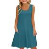 Mjjsk Vestito per ragazze Estate Senza Maniche Casual Tinta Unita Swing A-Line Girocollo Abiti con Tasche Bambini Moda Morbido Spiaggia Prendisole, #-2-blu navy, 12-13 Anni