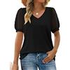 BKEPDY Camicia Donna Estiva Scollo a V Manica Corta Blusa Magliette Maniche Corte a Sbuffo Camicetta Bluse T-Shirt Tops Estive Eleganti Tops Camicette Estate (Nero XXL)