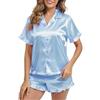 HANERDUN Pigiama da Donna in Raso Set Manica Corta Button Down Set di Abbigliamento da Notte Loungewear Sleepwear