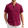 Enlision Camicia di Lino Uomo Manica Corta Camice Lino Cotone Uomo Estiva Camicia Collo Coreano Casual Henley Shirts da Estive Spiaggia Bordeaux XL