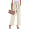 PrinStory, pantaloni da donna a gamba larga, in tessuto leggero, con elastico in vita, pantaloni estivi con tasche, pantaloni casual da lavoro, Beige, M