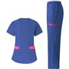TRIGLICOLEUM Kasacks - Set di scrubs da donna con casacca e pantaloni per ospedale, abbigliamento da lavoro, divise mediche, maniche corte, scollo a V, abbigliamento da lavoro infermieristico