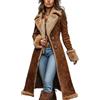 LIUYUYOUGO Cappotto Donna Cappotti Invernali Lunghi Da Donna In Finta Pelle Scamosciata Cappotto Con Revers In Montone Marrone Stile Western Retrò Foderato In Pile Sherpa Trench Soprabito Invernale