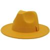 Faringoto Cappelli in feltro di cashmere per uomo e donna Cappelli Jazz a tesa larga Cappelli a nastro quadrato alla moda Cappelli a tesa grande, Giallo, L