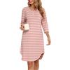 Vlazom Camicia da Notte Donna Cotone a Righe Manica 3/4 con Tasche Lunga Fino Ginocchio，Rosa，S