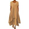 ORANDESIGNE Abito Lungo Donna Cotone e Lino Caftano Boho Abito Ampio Casual Moda Manica Lunga Scollo a V Abiti Lunghi Vestito Estivo Taglie Forti Eleganti Vestiti 2 in 1 Maxi Abito B Cachi XL
