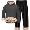 Generisch Tuta da jogging da uomo, in pile, termica, lunga, con cappuccio, outfit sportivo, invernale, caldo, con fodera, imbottita, per il tempo libero, set lounge, con cappuccio, comoda, felpa con