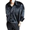 Oanviso Camicie Casual da Uomo Lucido Camicia di Velluto Camicie di Raso Primavera Maglietta Maniche Lunghe Festa Palla Camicia Elegante Moda Lusso Maglie Slim Fit Shirts A Nero XXL