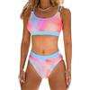 CUPSHE Bikini da donna con scollo a U, crossback a vita media, bikini, arcobaleno, colori vivaci, costume da bagno in due pezzi, rosa/blu, M