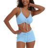 meioro Costume da Bagno Solido per Le Donne Bikini Corto con Cravatta Anteriore Bikinis in Due Pezzi Abiti da Spiaggia Atletici Swimwear a Vita Alta