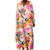 Mfhmom Vestito Lungo Donna Estivo Boho Chic Abito Maxi Scollo a V Manica Lunga Kaftano Etnico Copricostume Mare Spiaggia Casual Oversize Cotone Lino Elegante Fantasia Floreale Cerimonia Giorno Taglie Forti