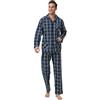 Amaxer Classico Pigiama da Uomo in Due Pezzi,in Cotone,da Notte,a Maniche Lunghe,con Tasche,con Coulisse
