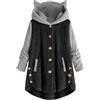 WWricotta Felpa con cappuccio in peluche a blocchi di colore casual taglie forti da donna, camicetta ampia, cappotto caldo