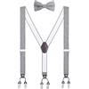 WANYING Uomo 6 Clip Bretelle & Papillon 2 in 1 Set, Larghe 3,5 cm Forma di Y Bretelle estese per statura 170-200 cm - A righe grigio