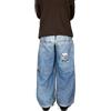 ORANDESIGNE Jeans Baggy Uomo Pantaloni Larghi per Uomo e Ragazzo Stile Skate Rap Baggy Hip Hop Nero Used Stone Wash Scuro Y Blu XL