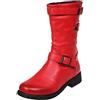 OBiQuzz Stivaletti da donna in pelle - Eleganti stivali da donna in pelle PU - Stivali western larghi H stivali alti con fibbie - Stivali invernali da equitazione, taglia 35 - 43, Colore: rosso, 38 EU