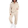 pvucpot Pigiama Donna Invernale Pigiami Due Pezzi, Pigiama Pile da Casa con Tasche Felpa Manica Lunga e Pantalone Lungo, Indumenti da Notte Sleepwear