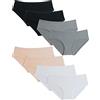 Kiench Mutande Ragazza Cotone Slip Intimo Tinta Unita Pacco da 8 Basico (Grigio Scuro & Color Carne & Neri & Bianco) EU 170-176/14-16 Anni Etichetta XL