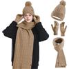HOSPAOP Set di cappello, sciarpa e guanti per donna 3 in 1 - Berretto invernale da donna con pompon, sciarpa invernale, guanti touchscreen, set termico per l'outdoor e la vita quotidiana, cachi