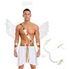 Runhomal Adulto Vestito A Una Spalla Con Acconciatura Ali E Set Di Frecce Costume Cupido Angelo Costume Uomo Halloween Bianco M