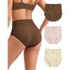 INNERSY Slip Donna Senza Cuciture Invisibili Mutande Vita Alta Intimo Elasticizzato Pacco da 3 (2XL, Marrone, Rosa-Beige, Beige‌)