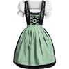 Generico Abito Tirolese da Donna Tradizionale Dirndl Oktoberfes Costume Bavarniano per Feste Vestito Oktoberfest Birra Tedesca Gonna Maniche Corte Costume per Oktoberfest di Ottobre (Green, L)