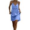 Generic Completo Donna Elegante Cerimonia - Vestito Donna Estivo Corto in Cotone Lino, Scollo a V con Spalline Sottili, Tinta Unita, Abito Casual Prendisole Leggero per Mare Vacanza Spiaggia