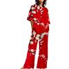 Generico Vestaglia O Kimono Donna Abiti Estivi per Donna 2 Set di Lino in Cotone T-Shirt Oversize Pantaloni a Gamba Dritta Tuta Taglie Forti Pigiama Donna 7XL (Red, L)