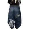 ORANDESIGNE Jeans Baggy Uomo Pantaloni Larghi per Uomo e Ragazzo Stile Skate Rap Baggy Hip Hop Nero Used Stone Wash Scuro F Blu XXL