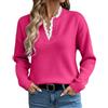Generisch Maglione da donna a maglia grossa, oversize, con inserti in pizzo e scollo a V, casual, per autunno e inverno, O Rosa Caldo, L